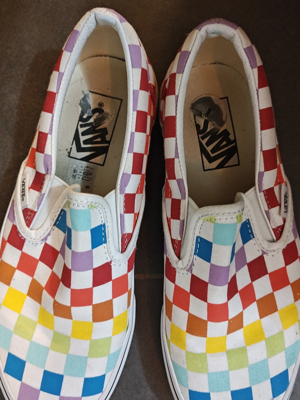 Vans Women's 6.5 Checkerboard Rainbow Canvas Shoes